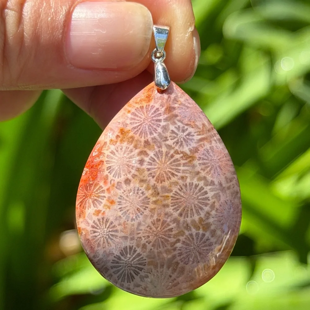 Sterling silver 925 stamped purple pink‎ coral jade pendant 0449